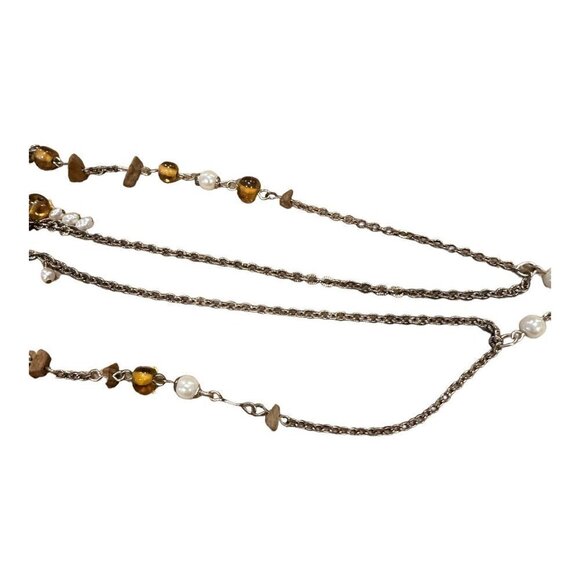 AVON Earthtone Pearlesque Multi-Strand Necklace Silvertone Stone Glass Brown 15" - Picture 15 of 16